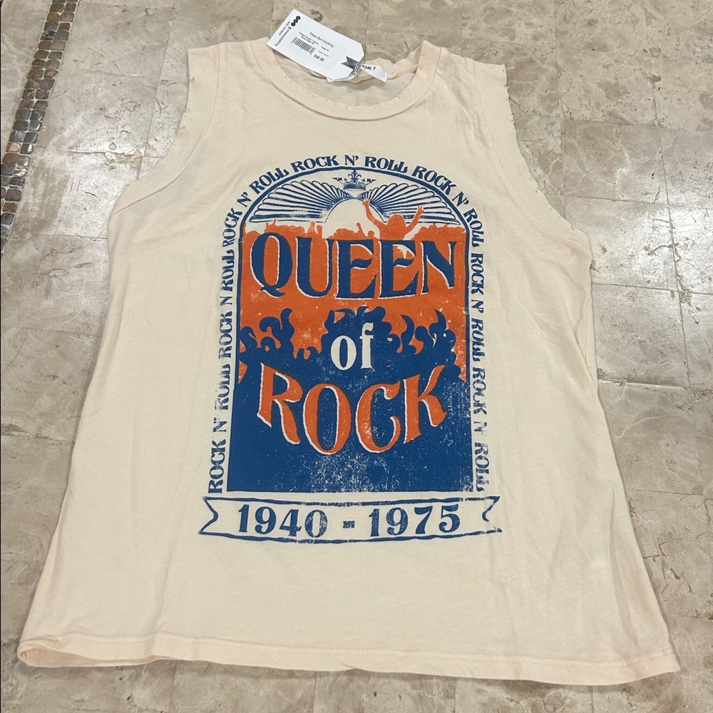 New Project Social Tβ Beige /Blue Sleeveless Queen Rock n Roll Tee Shirt Size XS